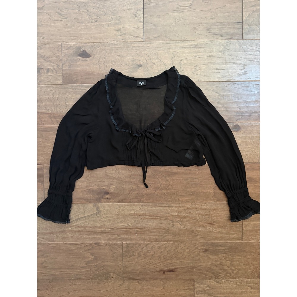 BDG Urban Outfitters Black Sheer Cropped Tie Front Romantic Goth Blouse Medium